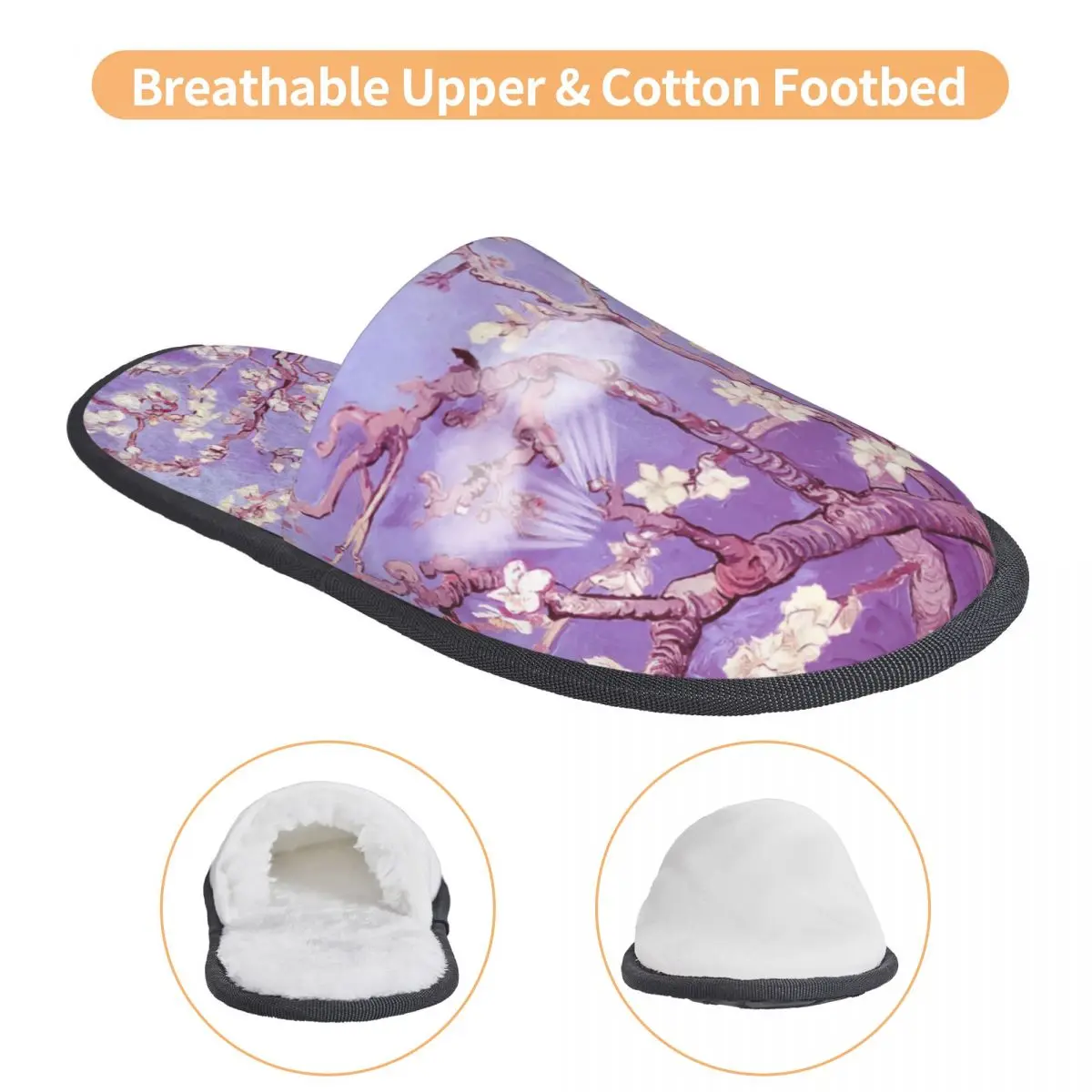 Custom Van Gogh Almond Blossoms Comfort Scuff Memory Foam Slippers Women Hotel House Shoes