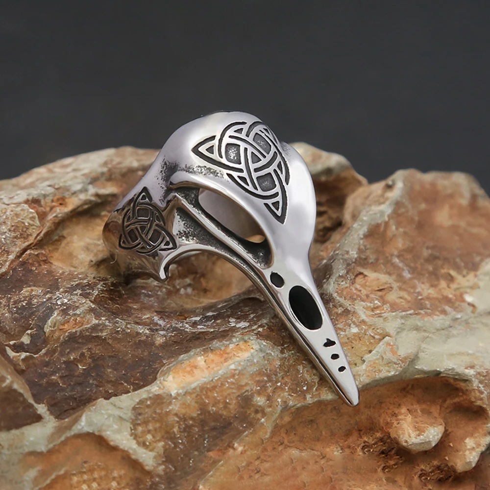 

Fashion Vintage Viking Crow Skull Ring for Men Women Gothic 316L Stainless Steel Nordic Trinity Rings Personalized Jewelry Gift