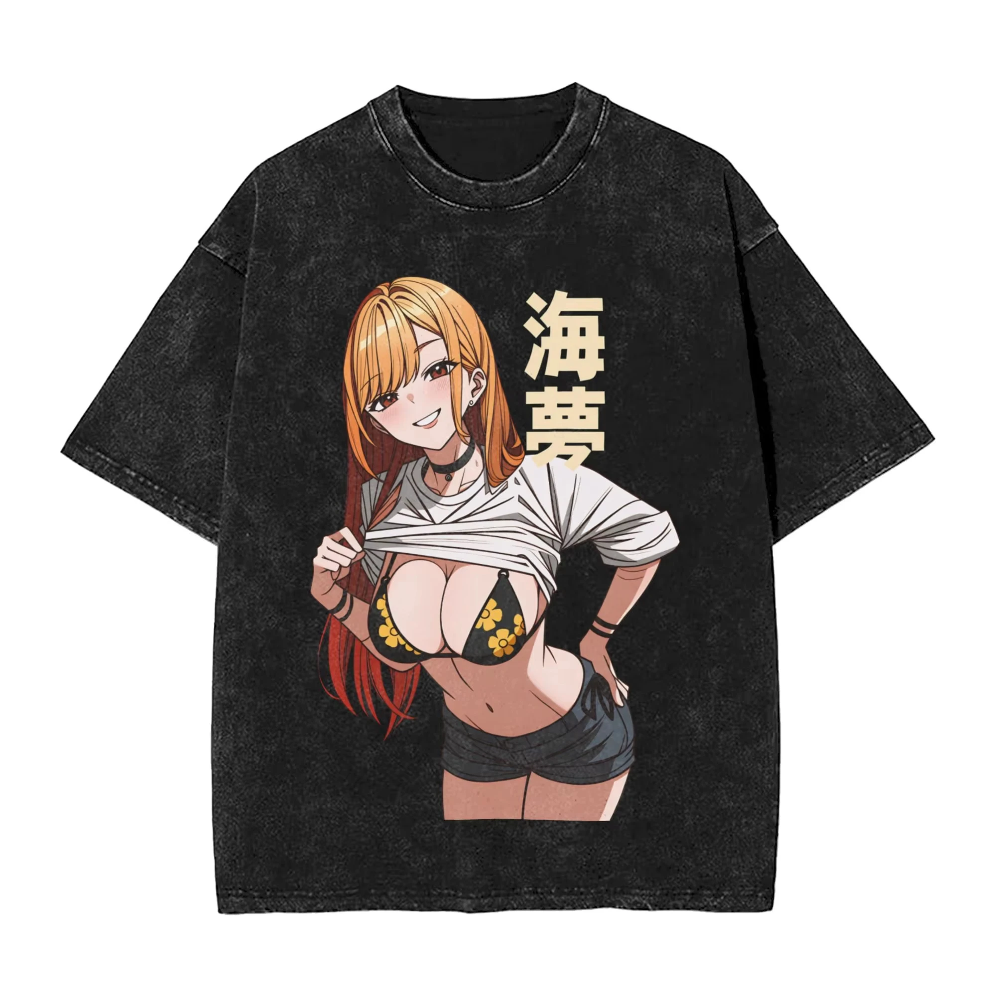 Japan Anime Marin Kitagawa My Dress Up Darling Graphic Print T-Shirt Men Women Retro Washed Cotton Oversized Top Summer New Tee