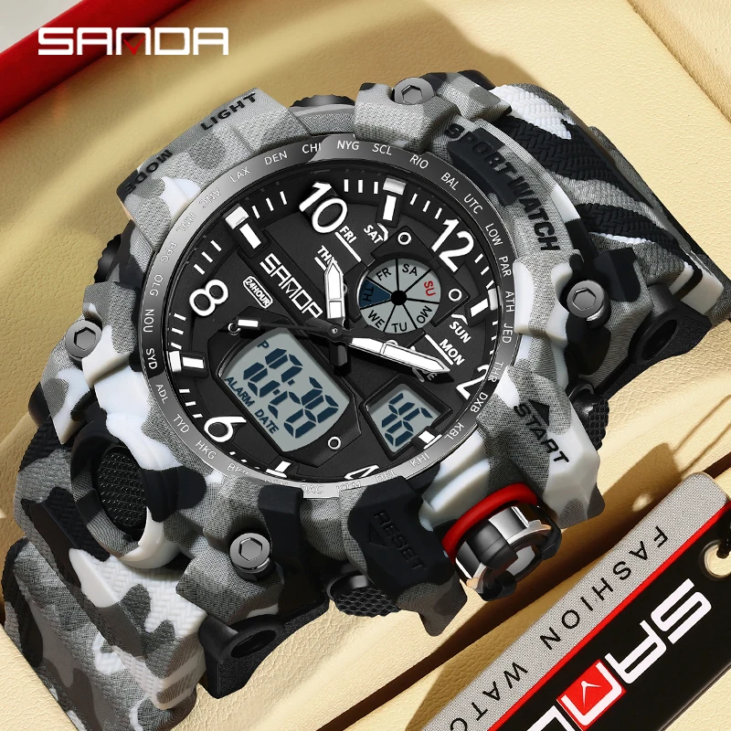 

SANDA Men Outdoor Sports Watches 50M Waterproof Luxury Brand Military Watch Dual Display Electronic Watch Luminous LED Reloj