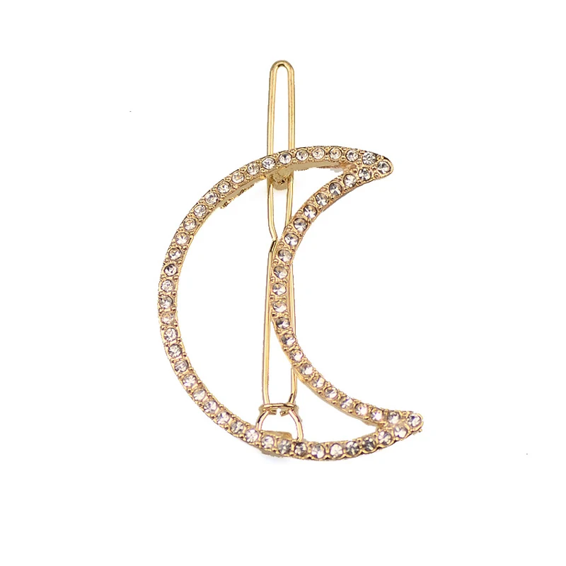 Luxury Full Crystal Moon Hair Barrettes Gold Color Hollow Diamante Clip For Girls Women Chic Hair Jewelry