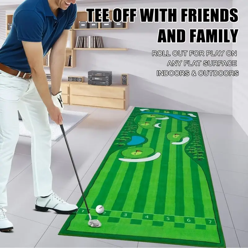 VIKAMA Golf Putting Practice Mat Green Fairway Design Non Slip Rollable Indoor Outdoor Family Game Floor Mat Home Decor
