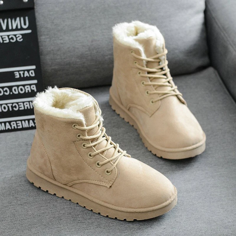 

Women's Short Boots New Winter Round Toe Lace Up Cotton Shoes Women's Flat Snow Boots Fashionable and Comfort Plush Warm Boots