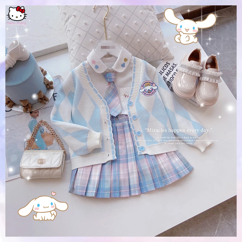 Kawaii 3 قطعة سترة الأطفال Jk منقوشة تنورة سانريو سينامورول كورومي مرحبا كيتي عالية الجودة قميص سترة النسخة الكورية