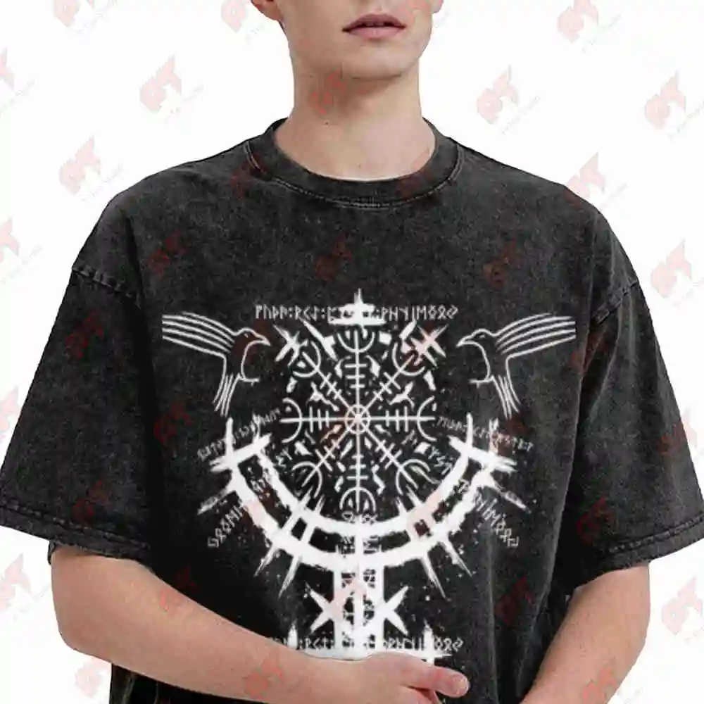 Mystisches Schildmaiden Helm Of Awe Runen Vintage Washed Tee Pure Cotton T-Shirt