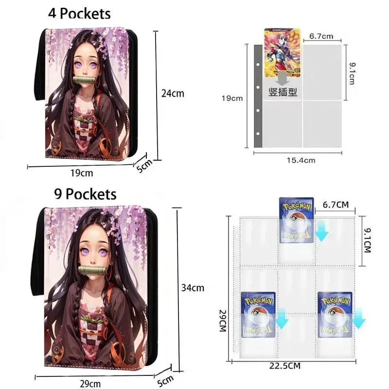 400/900pcs Card Album Book Anime Demon Slayer Zaomen Tanzhi Lang Collection Card Zipper Game Cards Binder Holder Kids Gifts Toys