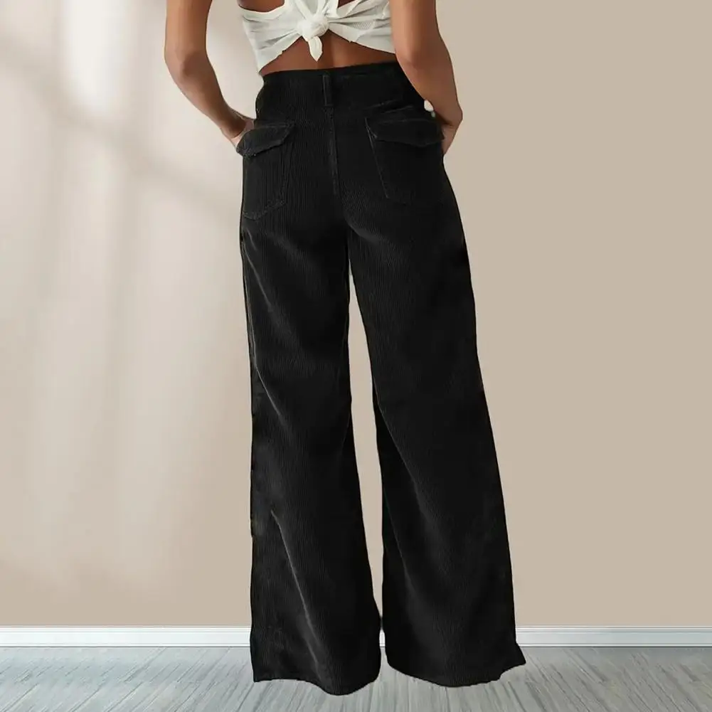 

Corduroy Trousers Casual Loose Fit Pants Stylish Women's Corduroy High Waist Wide Leg Pants with Pockets for Daily Wear Button