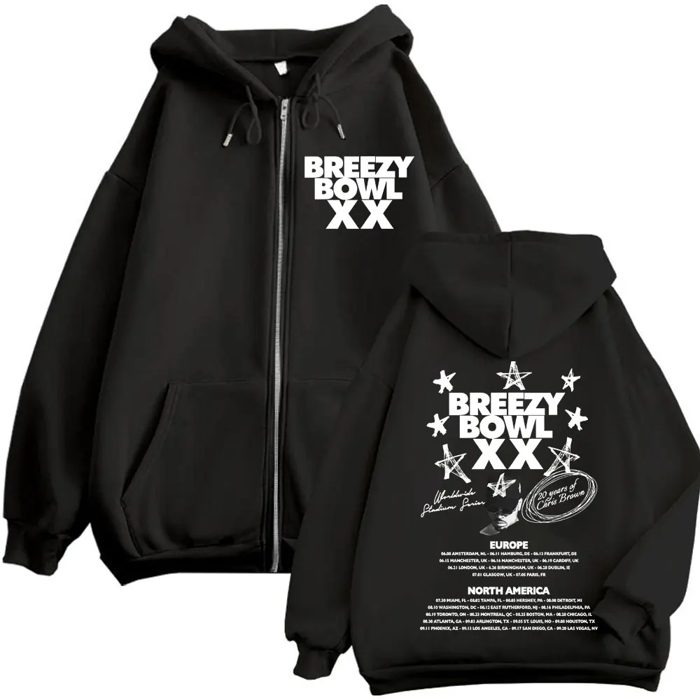 

Chris Brown Breezy Bowl XX 2025 Tour Zipper Hoodie Hip Hop Trend Vintage Zip Up Jacket Coat Men Women Fashion Casual Pullovers
