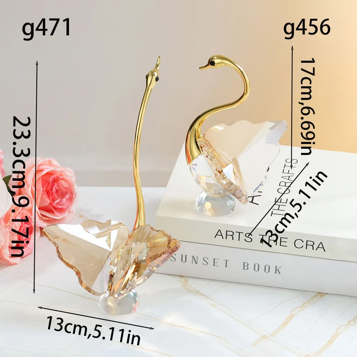Crystal Swan Figurines, Couple Lover Swan Statues,Paperweight Wedding Living Room Home Office Tabletop Decor Valentine's Day