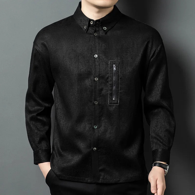 Trendy Long Sleeve Shirt Men's Trend Casual Silk Shirt Spring Autumn Top