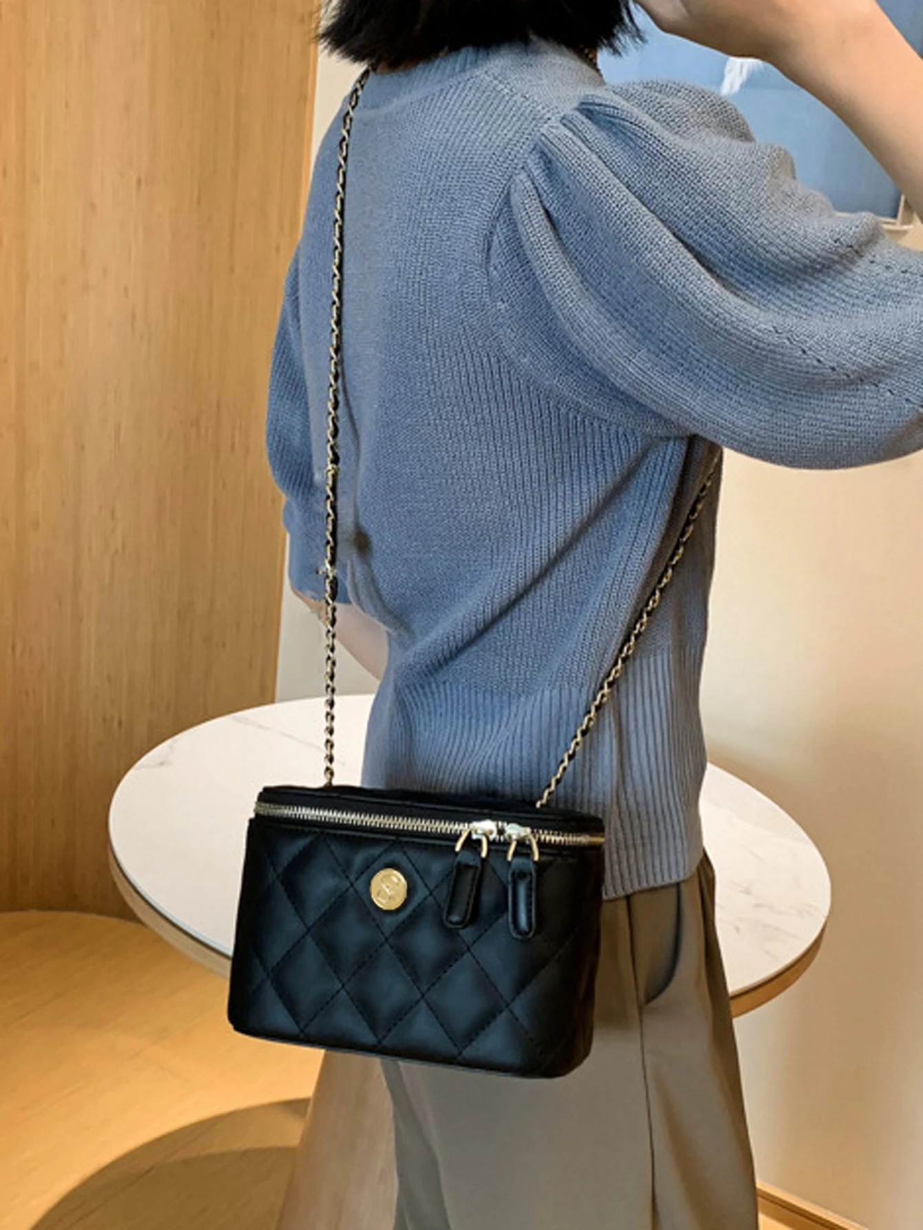 Klasyczna Mini pikowana damska torba Crossbody modna i elegancka/diamentowa w kratฤ/maลa torba kwadratowa torba na ramiฤ