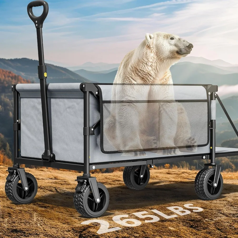 Heavy-Duty 265Lbs Capacity Foldable Utility Wagon with Extra Long Beach Cart and Folding Tailgate for Outdoor Adventures