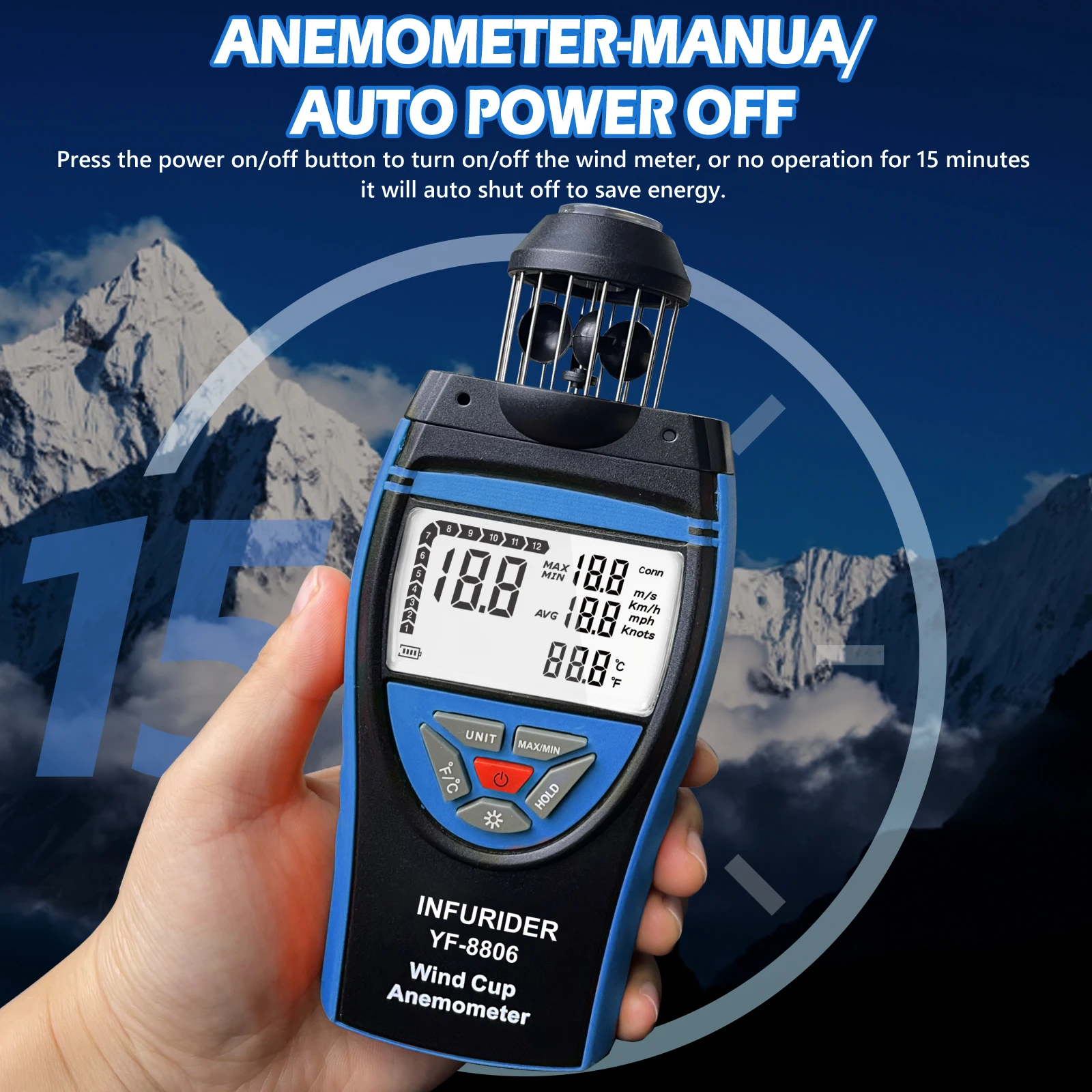 3-in-1 Wind Speed Anemometer 0.8-150km/h, High-Precision Wind Temp/AVG Meter with Compass & Data Logging, IP65 Industrial Wind