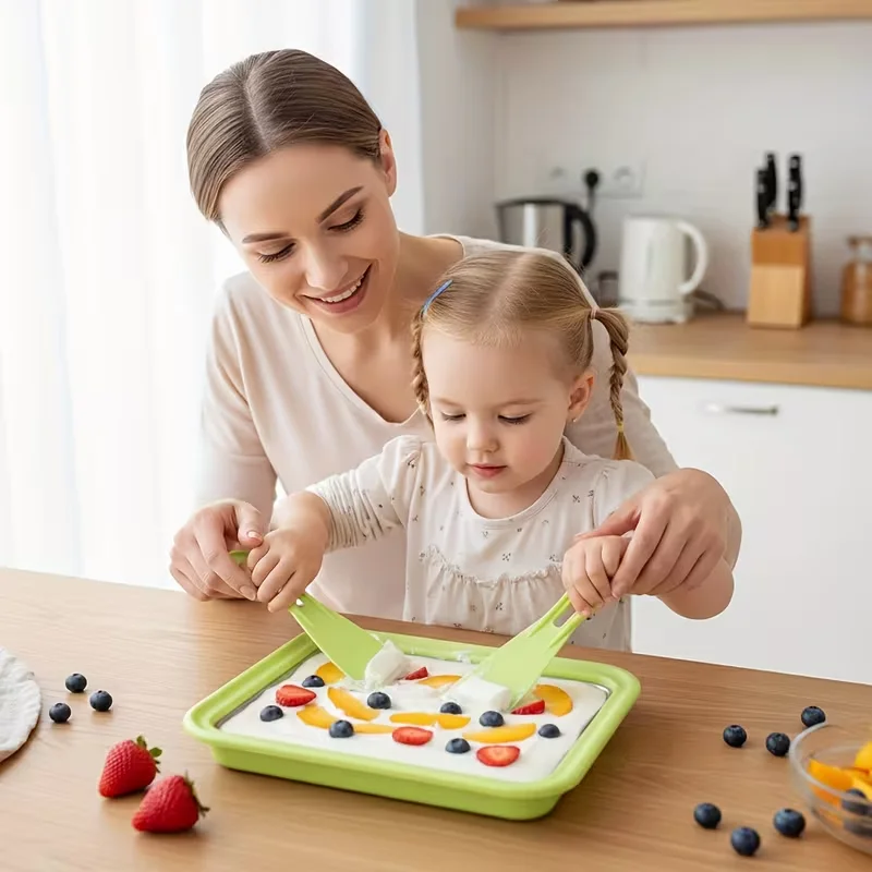 Máquina para hacer helados enrollados multifuncional, sartén para hielo frito dulce y frío, yogur helado para el hogar DIY, para freír casero