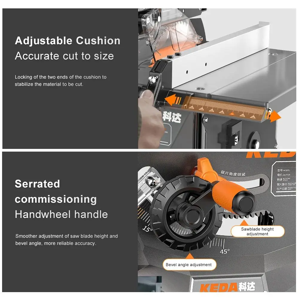 DG-2000W Electric Table Saw 220V 8.5 Inch Table Saw Solid Wood Metal Saw Laminate Cutting Machine Multifunctional Dustless Saw