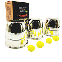 Large Size Magic Three Cups And Balls - Silver Magic Tricks Close Up Street Stage Magic Props Magician Magic Kids Toys Mentalism