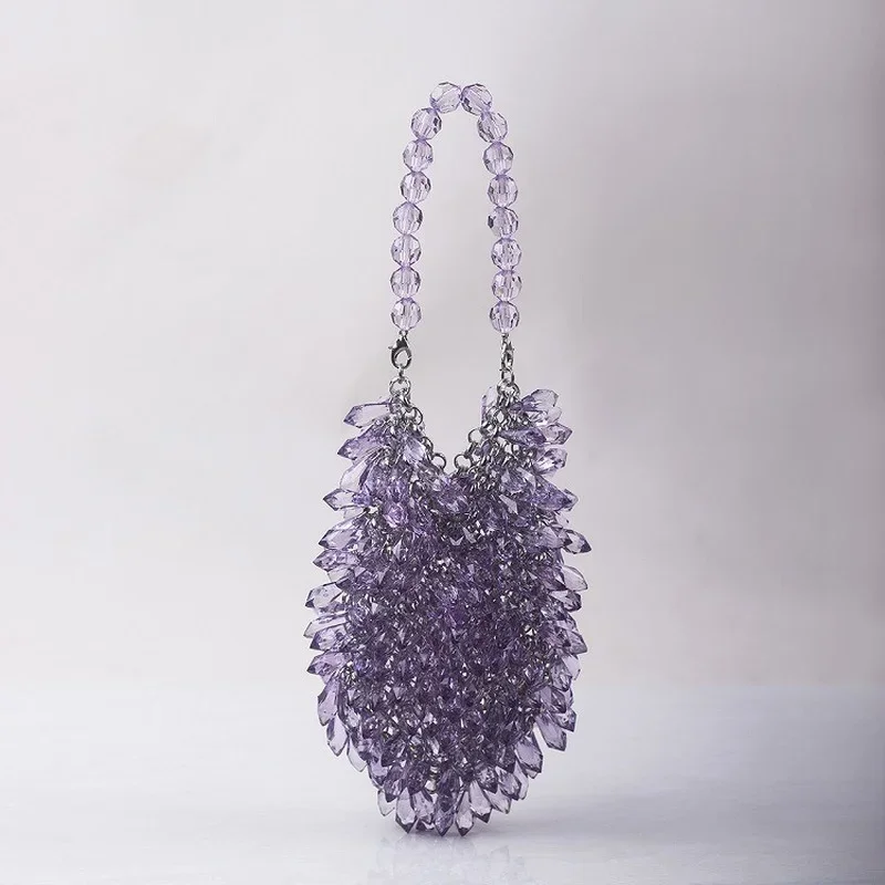Mode handgeweven helder kristal acryl handtas groen blauw geel handgemaakte zomerfeest kleine emmer portemonnee avond kralen clutch