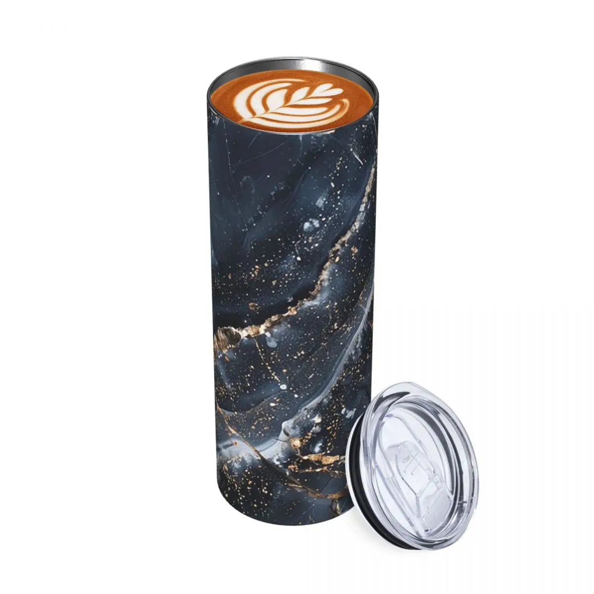 Trendy Grey Marble With Gold Glitter Stainless Steel Tumbler Vacuum Insulated Mugs Thermal Cold Bottle Straw With Lid 20oz