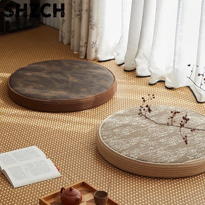 Round Tatami Floor Cushion Thickened Meditation Mat Tea Room Window Seat Durable Kneeling Cushion