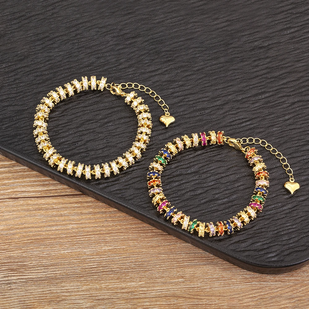 AIBEF Trendy Copper Chain Bead Bracelet for Women Colorful White Crystal Zircon Charm Jewelry Gifts for Wedding Party Engagement