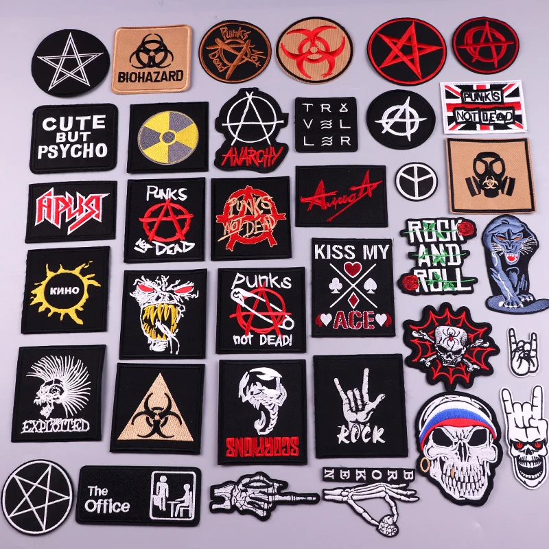 Skull Embroidery Patch Letter Iron On Patches For Clothing Punk Rock Patches On Clothes Biochemical Nuclear Sewing Patch Sticker