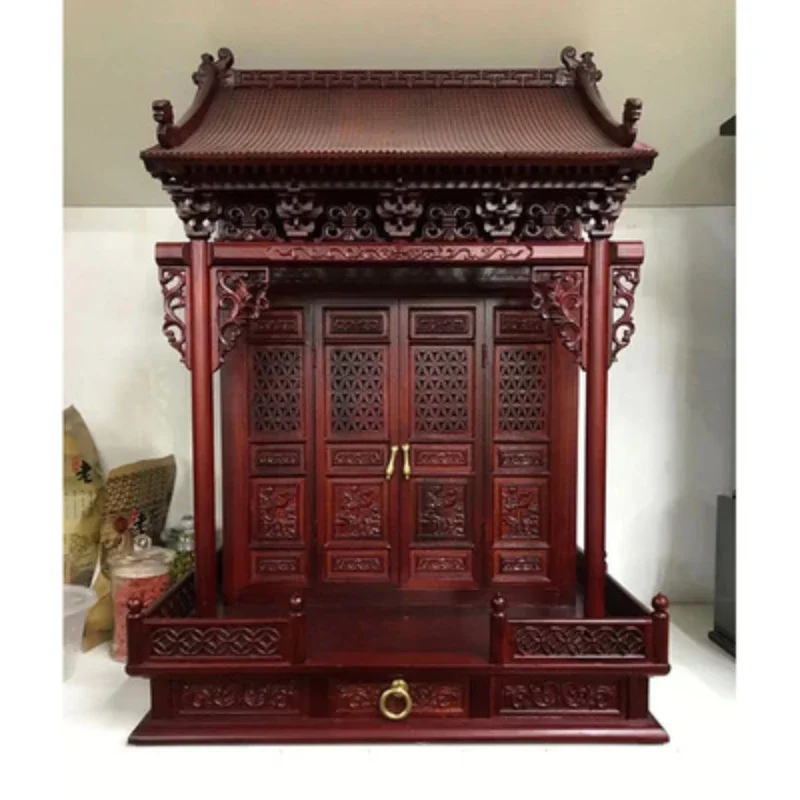 

Chinese solid wood rosewood niche Buddha cabinet for Taiwan Guanyin God of wealth building shrine Buddha Hall camphor wood house