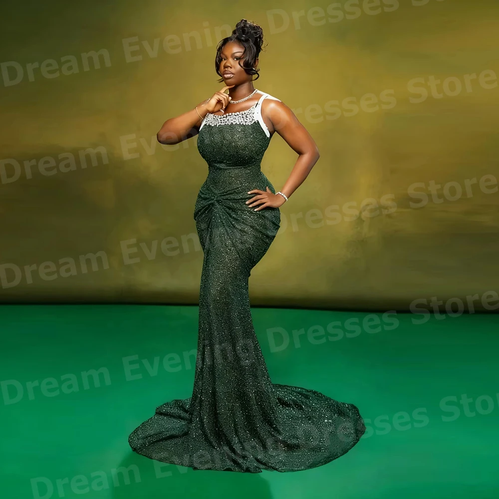 スパークリングマーメイド女性のスパンコール付きストラップレスイブニングドレスカスタマイズされた Vestidos Para Mujer プロムドレスビーズ装飾ローブ・ド・ソワレ