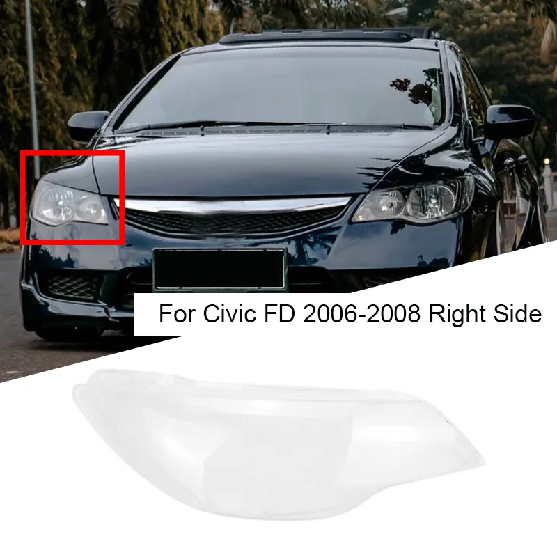 Car Front Right Side Headlight Clear Lens Lamp Shade Shell Cover for 2006 2007 2008 Honda Civic FD