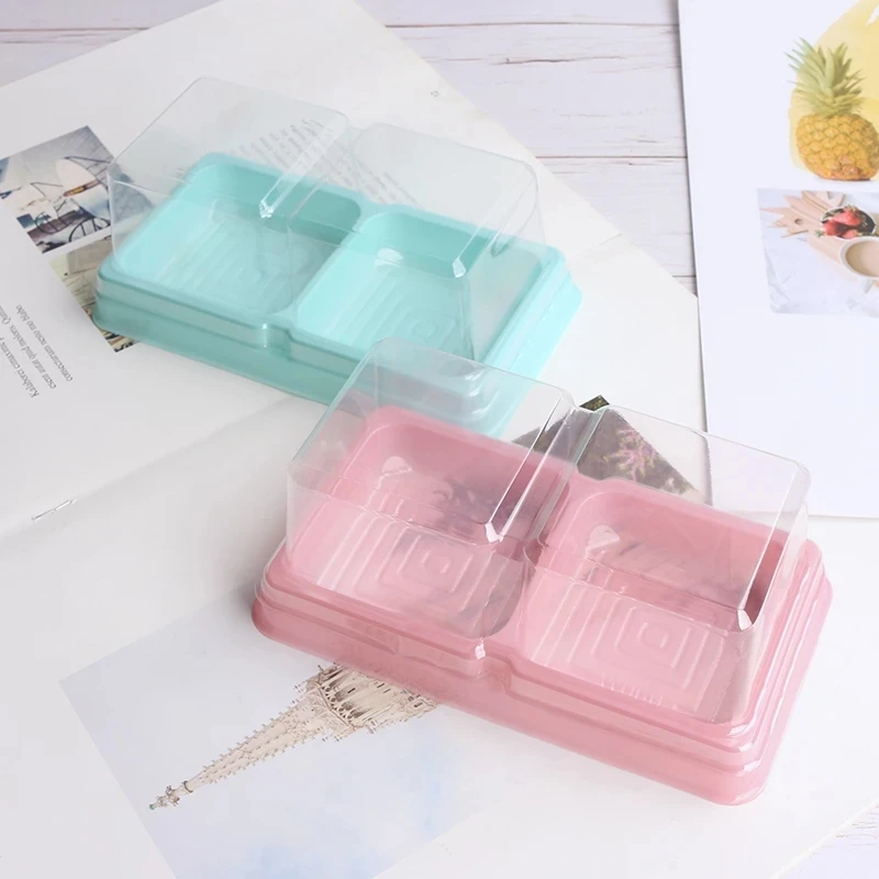 

50pcs 2 Pack Plastic Square Moon Cake Box Egg-Yolk Puff Container Mooncake Trays Wedding Party Cake Pastry Baking Packing Box