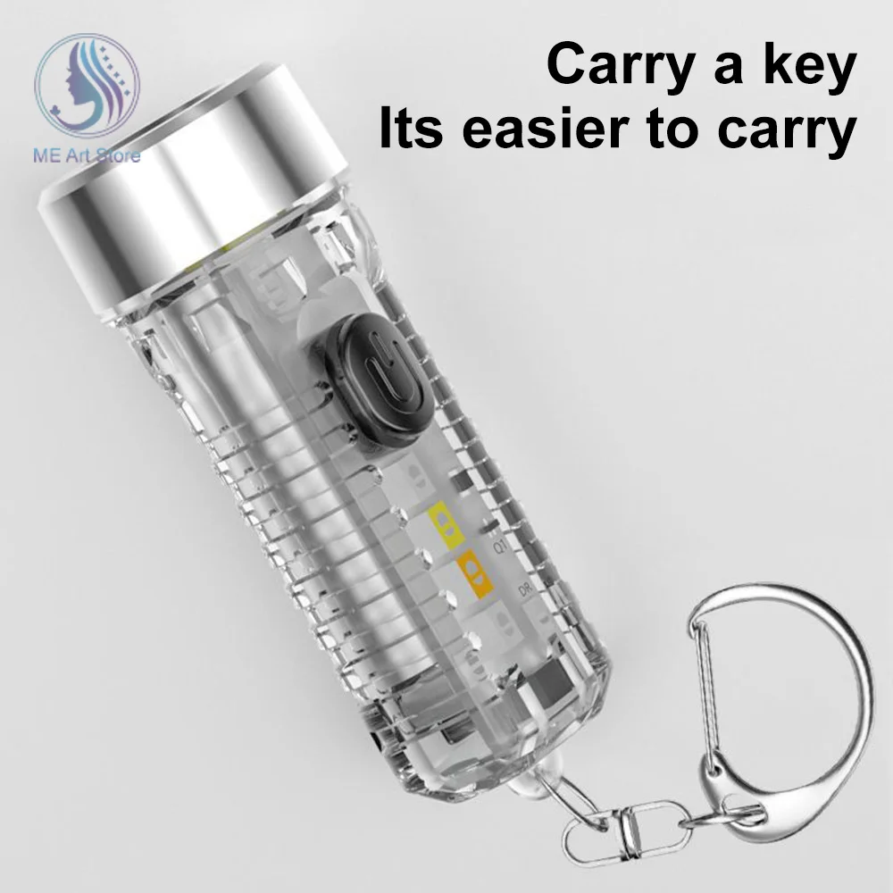 Mini Keychain Flashlight USB Rechargeable Multifunction LED Lamp Waterproof Fluorescent Magnetic Warning Camping Flashlight