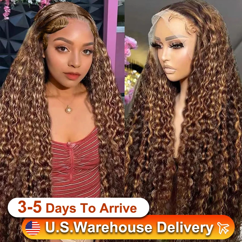 Highlight 4/27 Ombre Colored Deep Wave Glueless Wig 13x4 HD Lace Human Hair Wigs Pre Plucked Brazilian Human Hair For Women