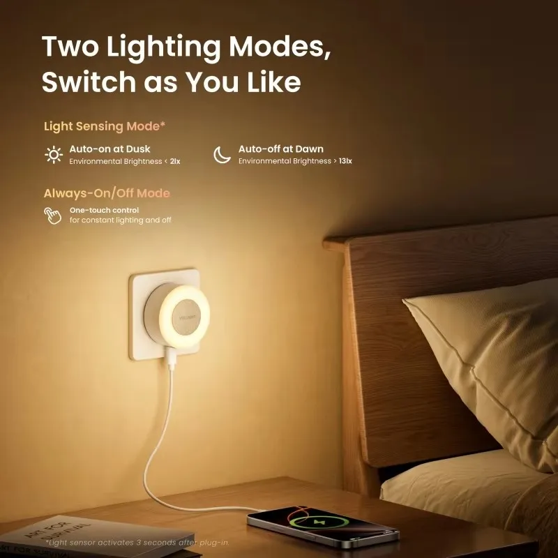 Yeelight USB Charger Night Light Warm White Rechargeable Lighting 2-in-1 with Light Sensing Mode Energy Saving EU Plug 220V-240V view 4