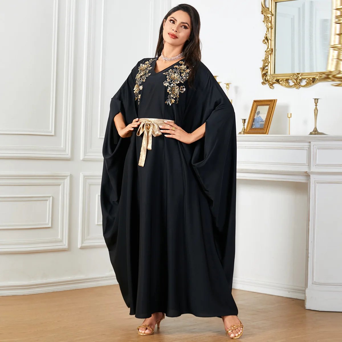 4044 Moda Allentato Dubai Abito Lungo da Donna Manica a Pipistrello Abito Musulmano Abito Plus Size Abaya Ramadan Dubai Lusso Islam Elegante