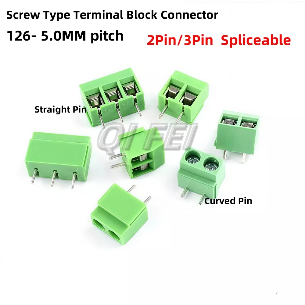 10PCS Terminal Connector KF126 5.0MM Pitch 2P 3Pin 250V 10A Screw Type Terminal Block Spliceable Connector Straight P Curved Pin