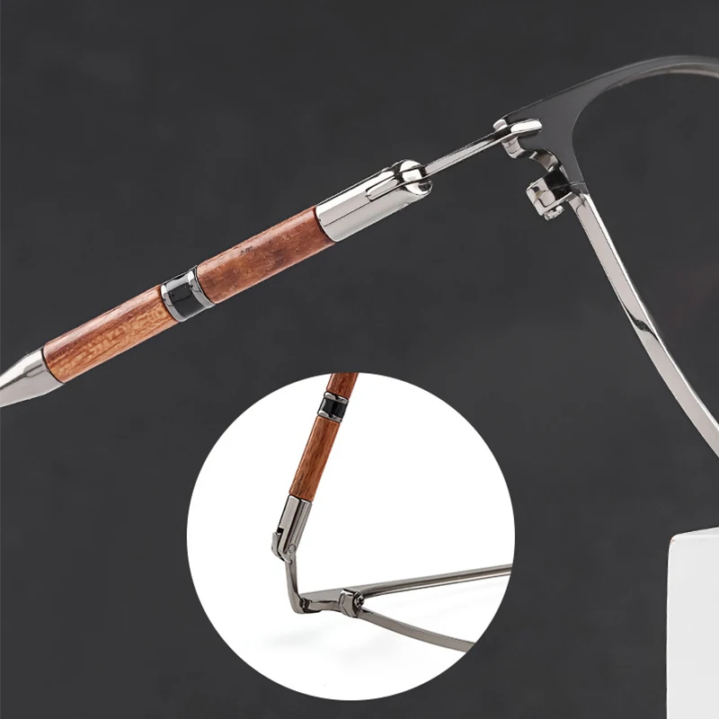 Pure Titanium Eyebrow Full Frame Sandalwood Inlaid Temple Retro Glasses Men Successful People Advanced Elite Bamboo Wood Eyewear view 4
