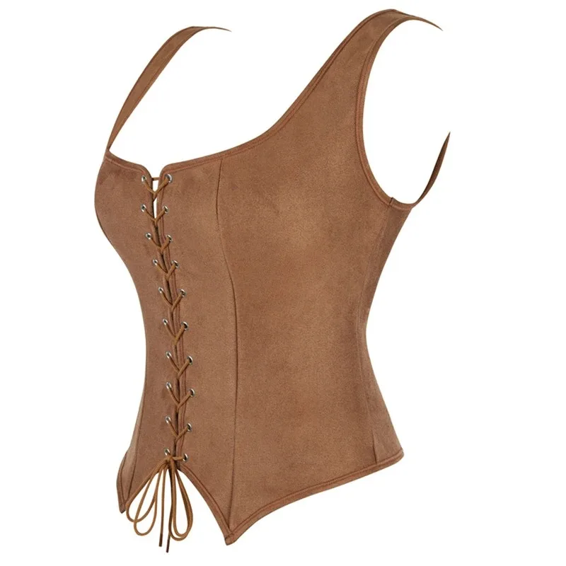 Vintage Brown Pirate Corset Tank Top Sexy Women Gothic Front Lace Up Bustier Crop Tops Vest Steampunk Korsett image 2