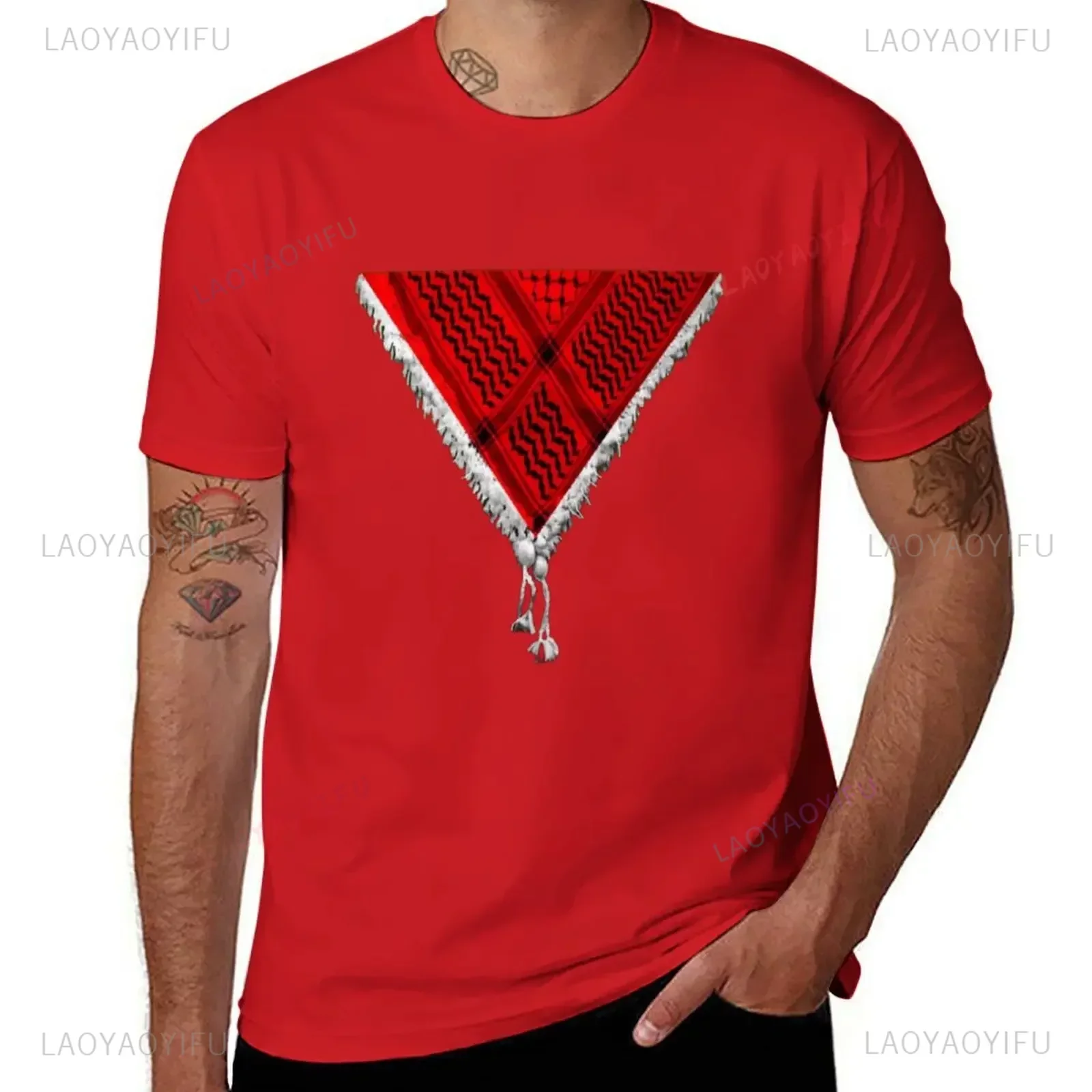 The Red Triangle Printed T-shirt Blacks Kawaii Clothes T-shirt High Quality Cotton Men Summer Short-sleev