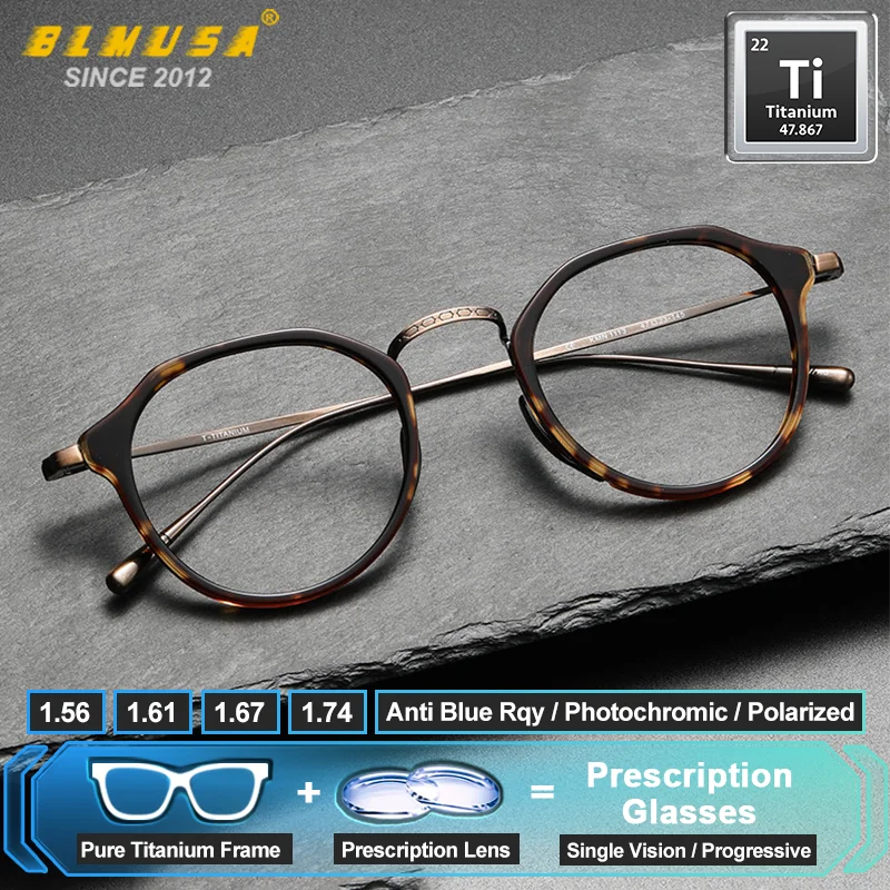 

BLMUSA (S) Retro Men Pure Titanium Progressive Prescription Glasses Fashion Anti Blue Ray Photochromic Optical Myopia Eyeglasses