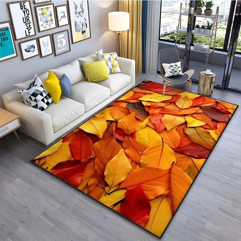 

Autumn Leaves Pattern Area Rug for Living Room Bedroom Bedside Non-Slip Floor Mat Nature-Inspired Home Decor