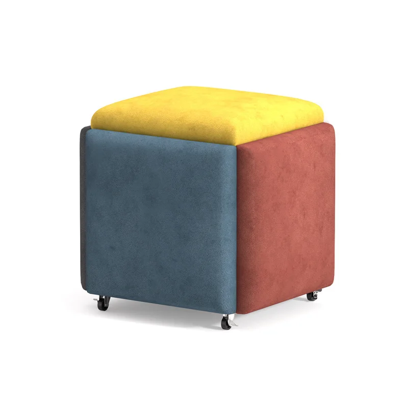 Cube leather upholstered metal stools, stackable, 5 in 1, suitable for home office and bedroom use