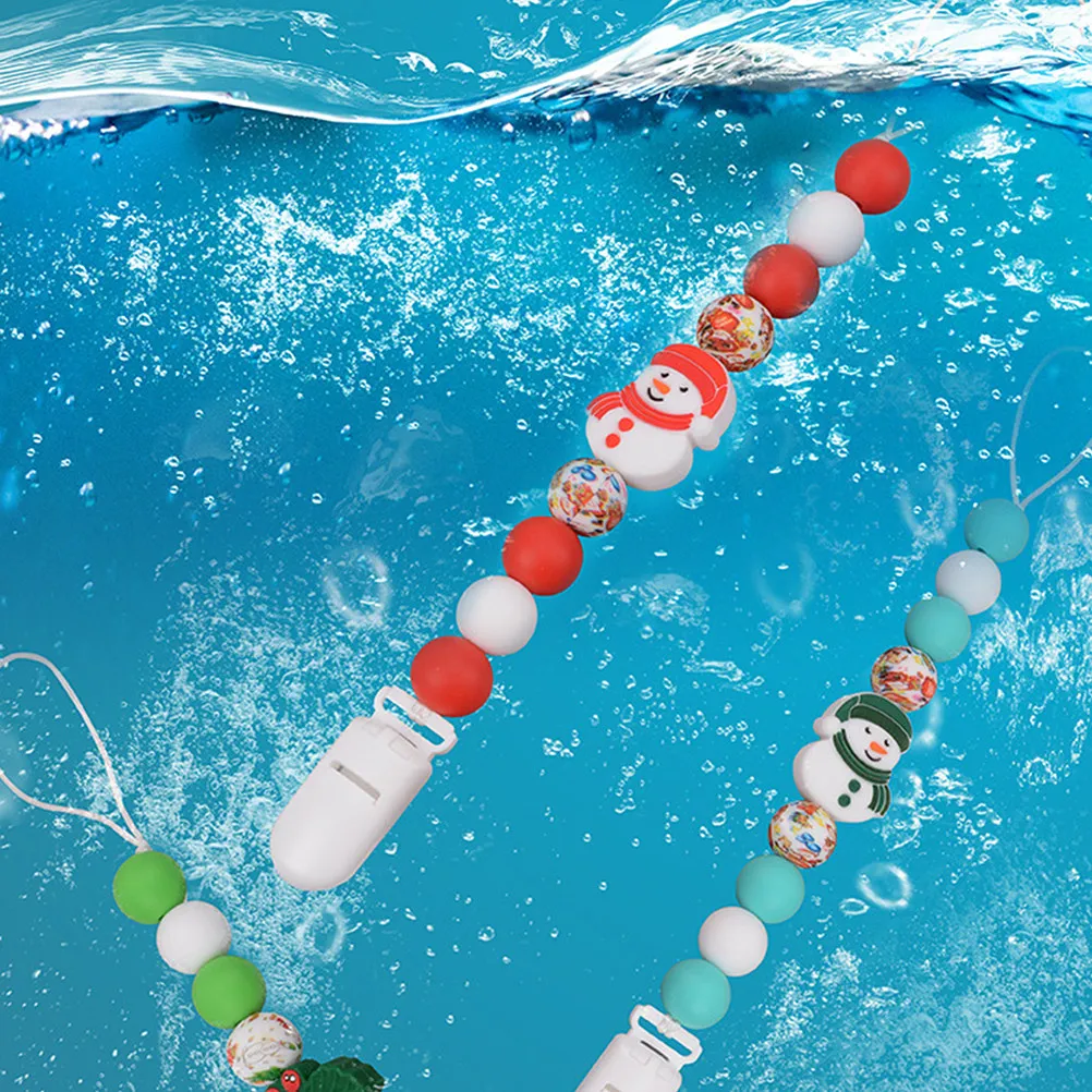 

2pcs Pacifier Chain Christmas Silicone Baby Teether Clip Newborn Anti Lost Pacifier Holder Drool Bibs Stroller Toy