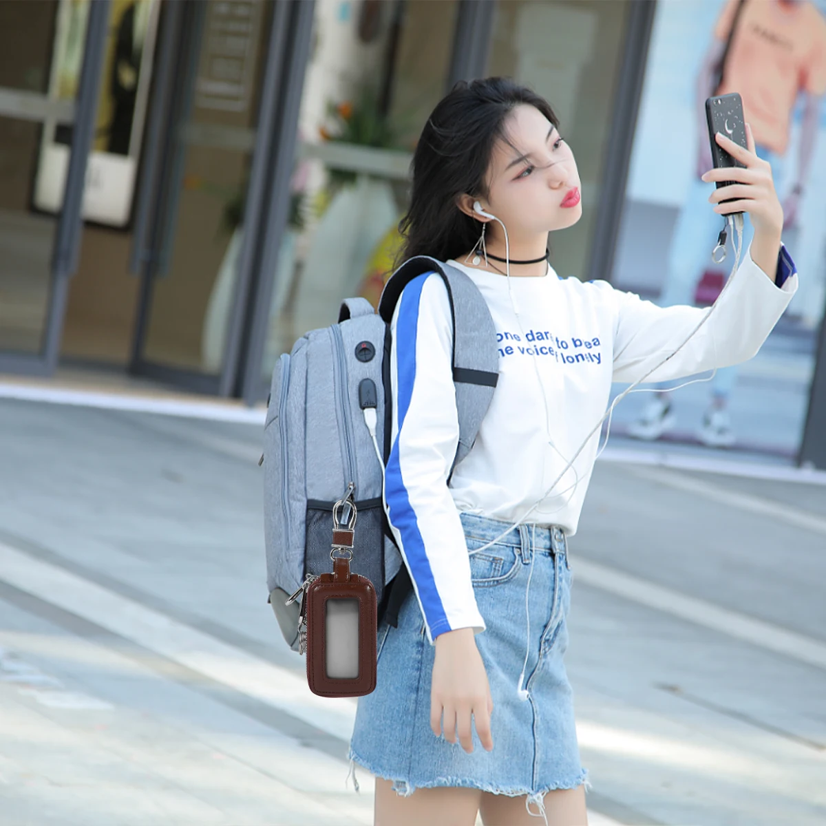 

Car Key Bag Cattlehide Material Large Capacity Zipper Hanging Waist Pouch For Keys Coins Cash Durable Long Use Protect Loss