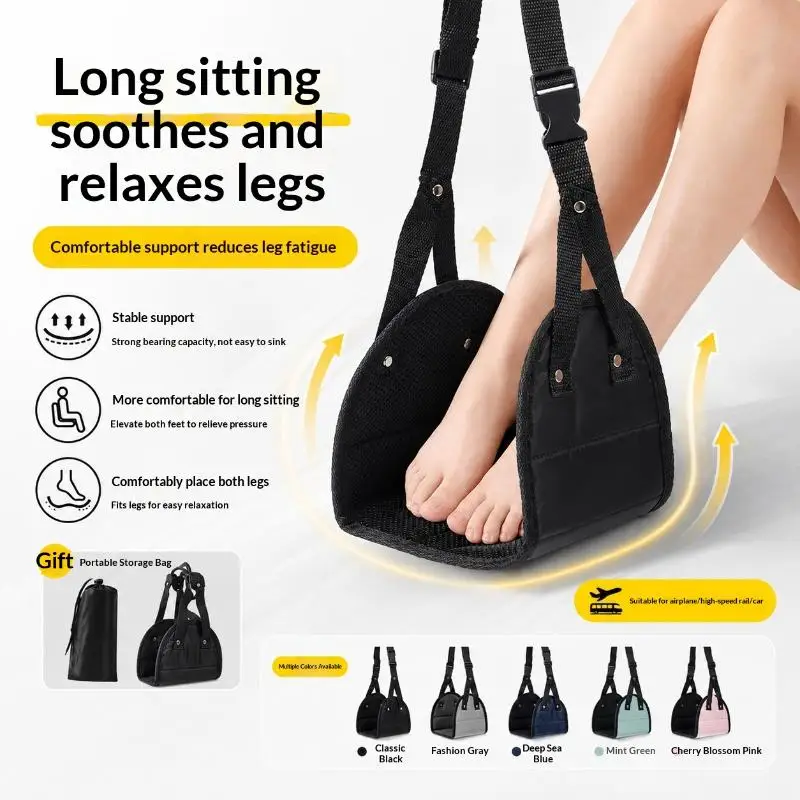New Airplane Foot Rest with Adjustable Straps, Portable Hammock Leg Support, Perfect Travel Accessory