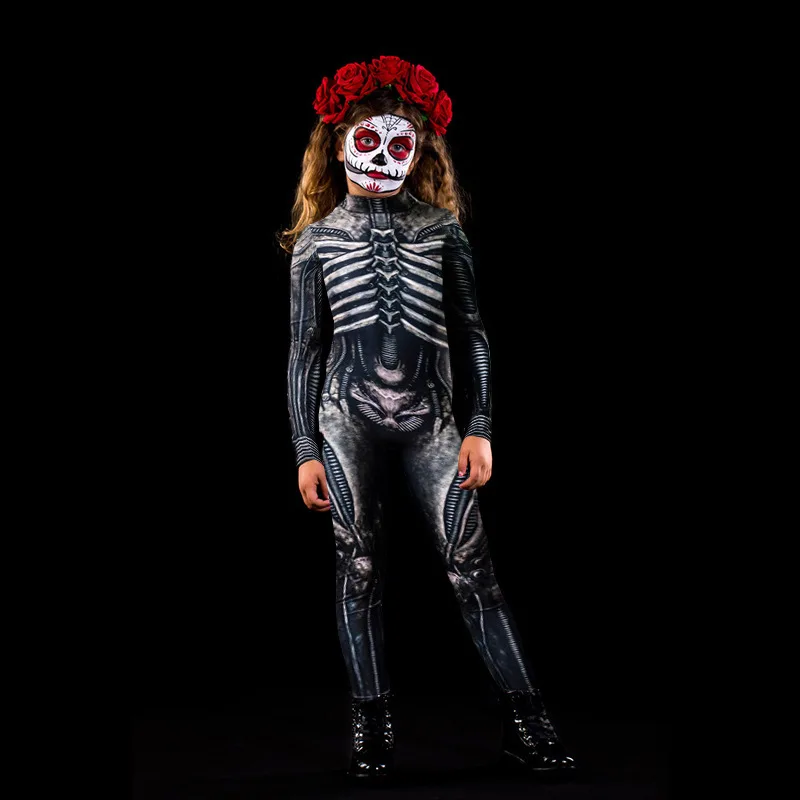 Girl Halloween Devil Child Cosplay Skeleton Jumpsuits Ghost Specter Jumpsuit Carnival Party Performance Kids Costume