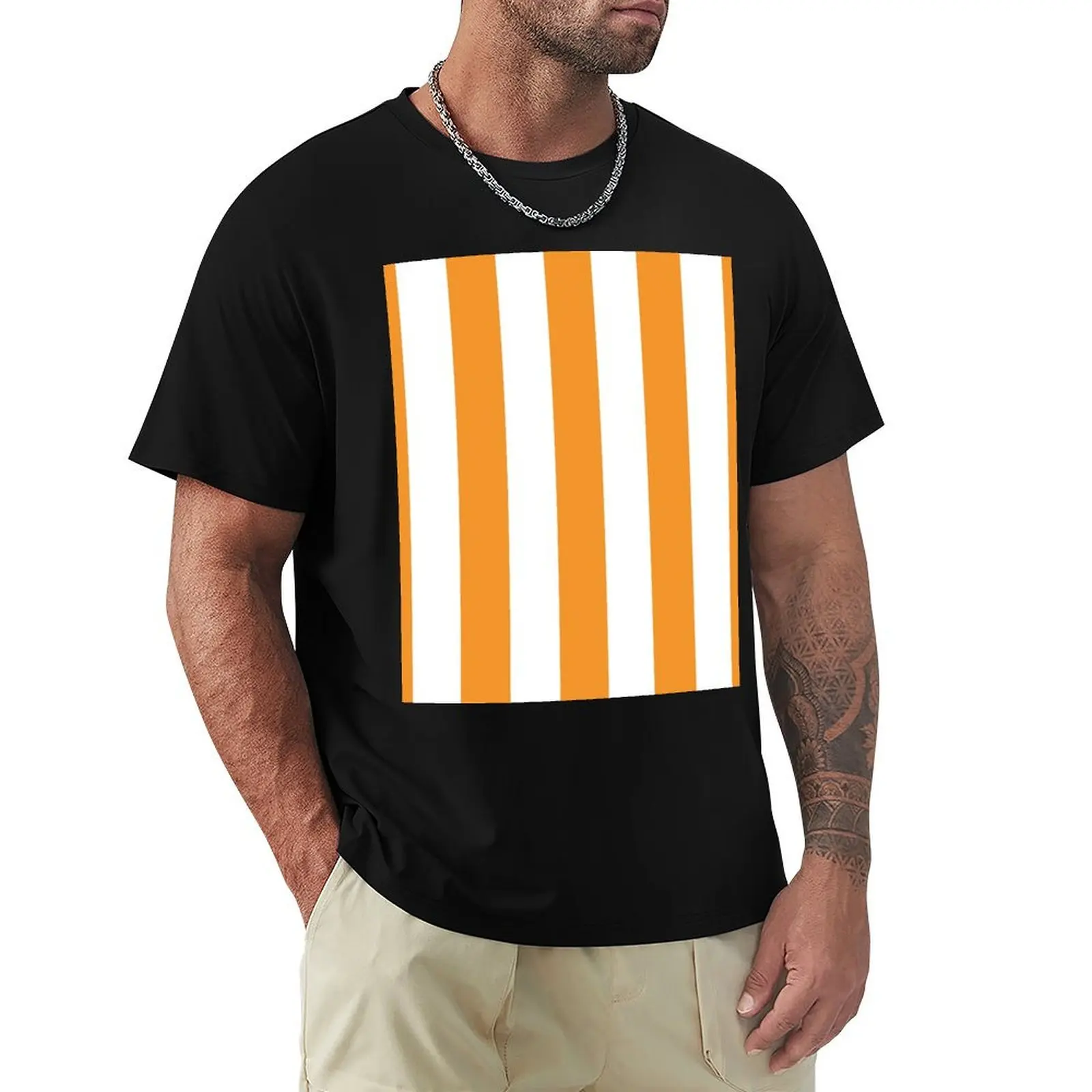 

Medium ORANGE and WHITE Vertical STRIPES T-Shirt clothes topping tshirts personalised Men's cotton t-shirt