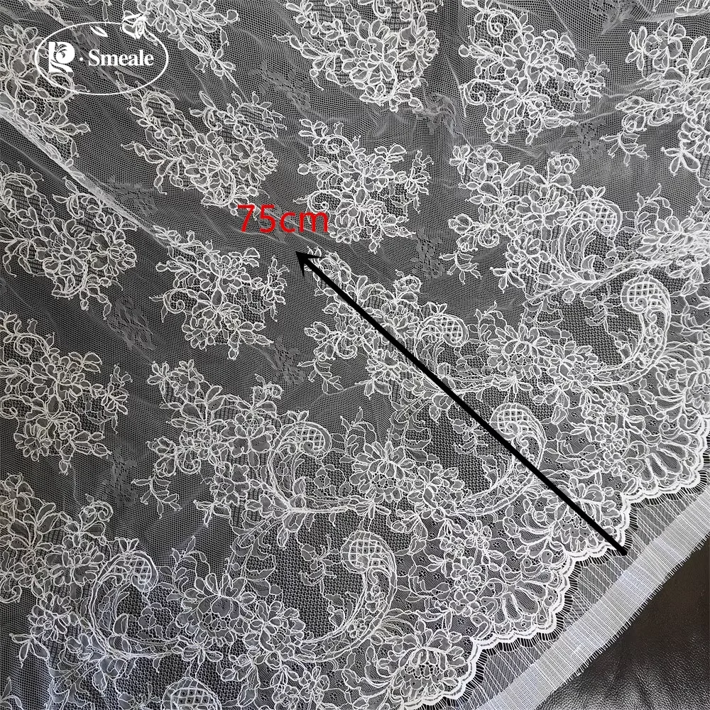 300X145CM. Wimpernspitzenbesatz für Hochzeitskleider, Hochwertiger Rand, Romantische Blumen, DIY Schleierkante, Weißer Stickerei-Spitzenstoff – Detail 5