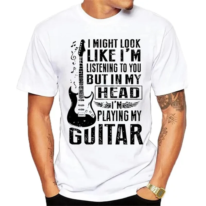 Mens Guitar T-shirt Guitarist Player Musician Music Tee Shirt Funny Tshirt Black White Trend Streetwear T Shirts Women Costumes