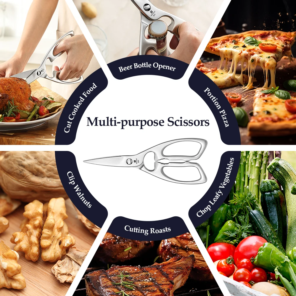 XINZUO Kitchen Scissors One Piece 3Cr13 Stainless Forged Steel Kitchen Powerful Multi-Function Chicken Bone Kitchen Shears