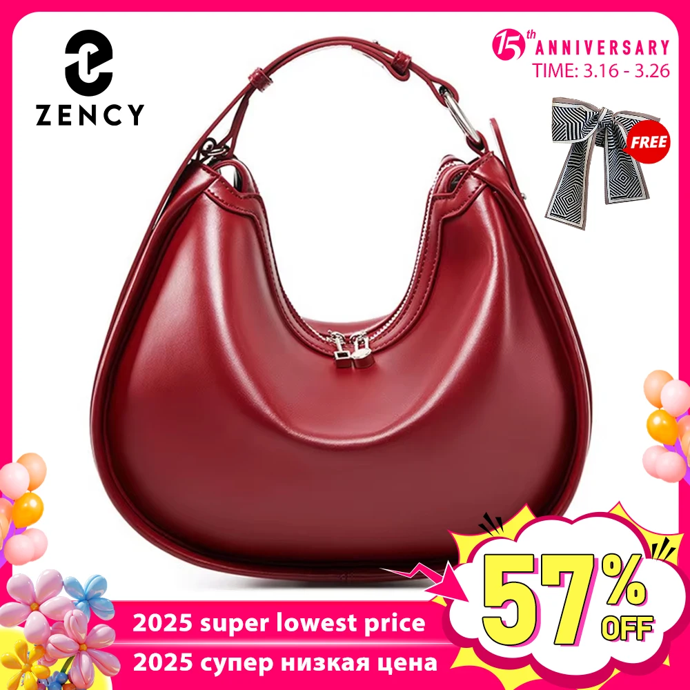 Zency Tas Tangan Wanita Kulit Asli Premium Tas Hobo Mewah Tas Bahu Fashion Kapasitas Besar untuk Hadiah Istri Kekasih Anak Perempuan