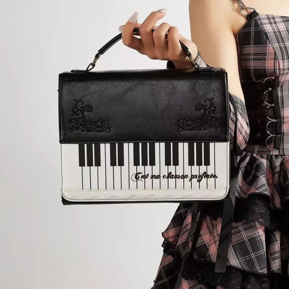 

Vintage Piano Shoulder Bag Brown Patchwork Contrast Square Crossbody Bag Leather Personalized Feature Transparent Ita Backpack